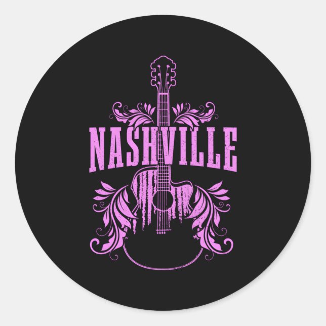 Adesivo Redondo Nashville Guitar Tennessee Country Music City (Frente)