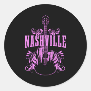 Adesivo Redondo Nashville Guitar Tennessee Country Music City