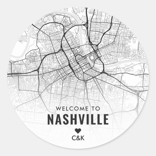 Adesivo Redondo Nashville, Mapa da cidade do Tennessee | Boas-vind (Frente)