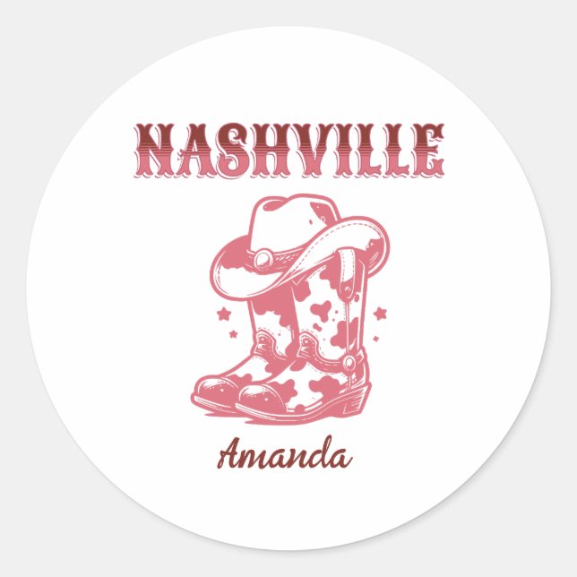 Adesivo Redondo nashville pink cowgirl bachelorette party (Frente)