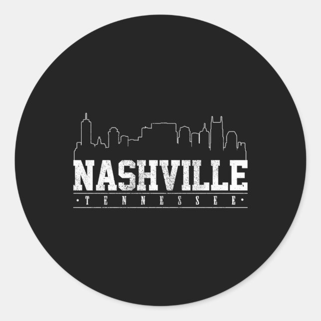 Adesivo Redondo Nashville Skyline Tennessee Music City (Frente)