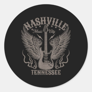 Adesivo Redondo Nashville Tennessee Guitar Country Music City Wome