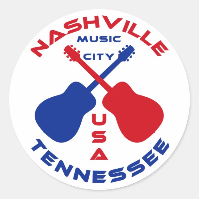 Adesivo Redondo Nashville, Tennessee Music City USA (Frente)