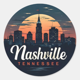 Adesivo Redondo Nashville Tennessee retro horizonte
