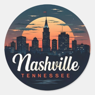 Adesivo Redondo Nashville Tennessee retro Skyline