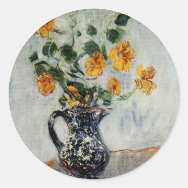 Adesivo Redondo Nastúrbios em um vaso azul por Monet (Frente)