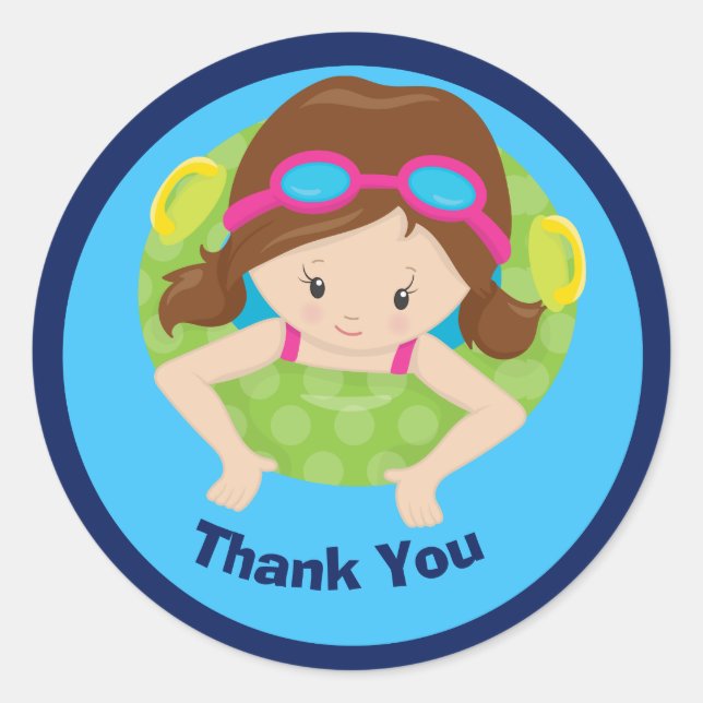 Adesivo Redondo Natação Personalizada Bonita Obrigado (Frente)