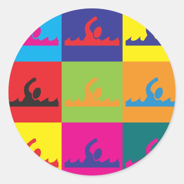 Adesivo Redondo Natação Pop Art (Frente)