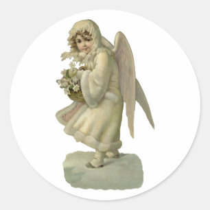 Adesivo Redondo Natais vintages Angel Flowers, Victorian Die Cut