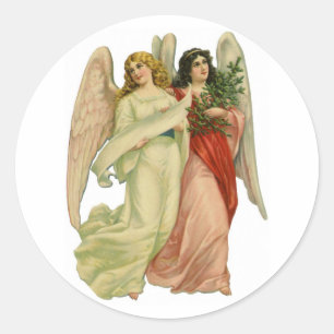 Adesivo Redondo Natais vintages, Anjo Morto Antiquado Vitoriano Co