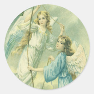 Adesivo Redondo Natais vintages, Anjos Vitorianos com uma Bela