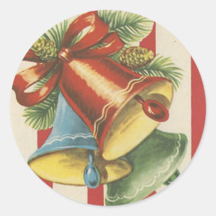 Adesivo Redondo Natais vintages Em Stripe Vermelho E Branco