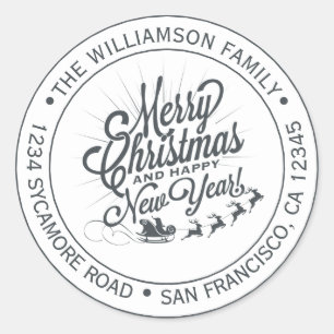 Adesivo Redondo Natais vintages Endereço de Devolução de Ano Novo