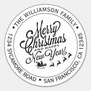 Adesivo Redondo Natais vintages Endereço de Devolução de Ano Novo