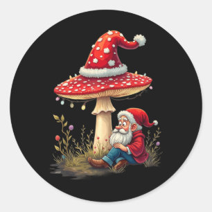 Adesivo Redondo Natais vintages felizes Gnome Mushroom Santa Claus
