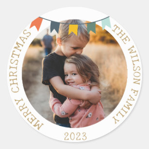 Adesivo Redondo Natais vintages Foto da família Light Ornament