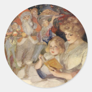 Adesivo Redondo Natais vintages, História da Noite de Leitura Mãe