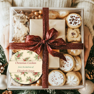 Adesivo Redondo Natais vintages, Holly Berries, Personalizada