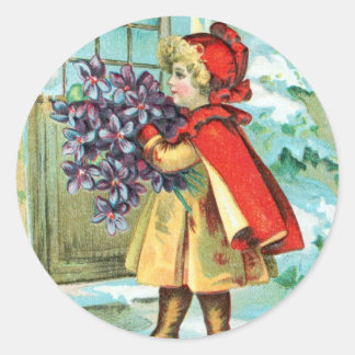 Adesivo Redondo Natais vintages Menina e Violetas
