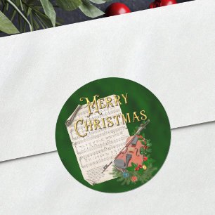 Adesivo Redondo Natais vintages Music Violin Green