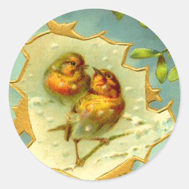 Adesivo Redondo Natais vintages Pássaros de Neve (Frente)