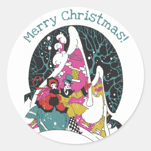 Adesivo Redondo Natais vintages, Pessoas vitorianas Ricos (Frente)