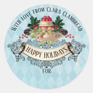 Adesivo Redondo Natais vintages pudim vinheta de Natal