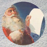 Adesivo Redondo Natais vintages, Santa Claus, Lista Bela<br><div class="desc">Ilustração Vintage Imagem de Natal feliz apresentando um Papai Noel alegre vestindo seu chapéu vermelho e verificando sua maldita ou bela lista na véspera de Natal.</div>