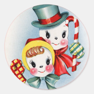 Adesivo Redondo Natais vintages Snow Pessoas Sticker