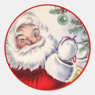 Adesivo Redondo Natais vintages Winking Santa Claus Sticker
