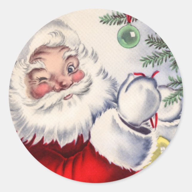 Adesivo Redondo Natais vintages Winking Santa Claus Sticker (Frente)
