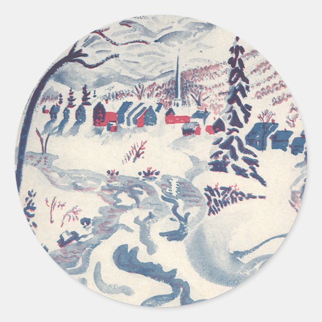 Adesivo Redondo Natais vintages, Winter Village Snowscape Snow (Frente)