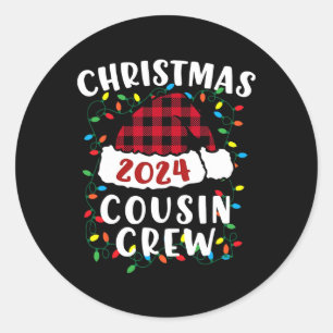 Adesivo Redondo Natal 2024 Cousin Crew Xmas Lights Santa Hat P