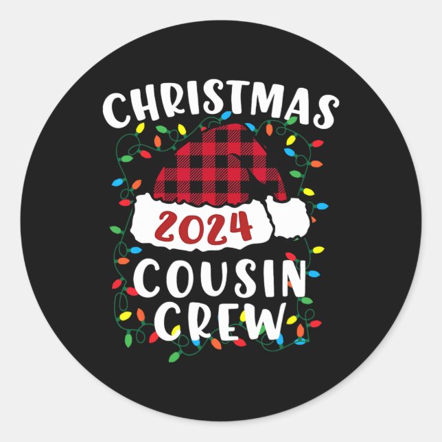 Adesivo Redondo Natal 2024 Cousin Crew Xmas Lights Santa Hat P (Frente)