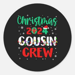 Adesivo Redondo Natal 2024 Cousin Crew Xmas Luzes Engraçadas
