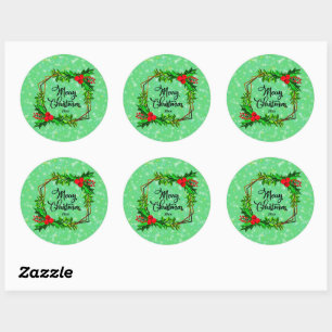 Adesivo Redondo Natal 20xx Holly Red Berries Verde Moderno