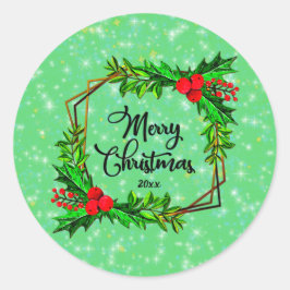 Adesivo Redondo Natal 20xx Holly Red Berries Verde Moderno