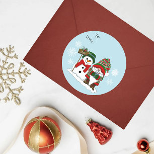 Adesivo Redondo Natal aconchegante Gnomo Boneco de Neve Férias de