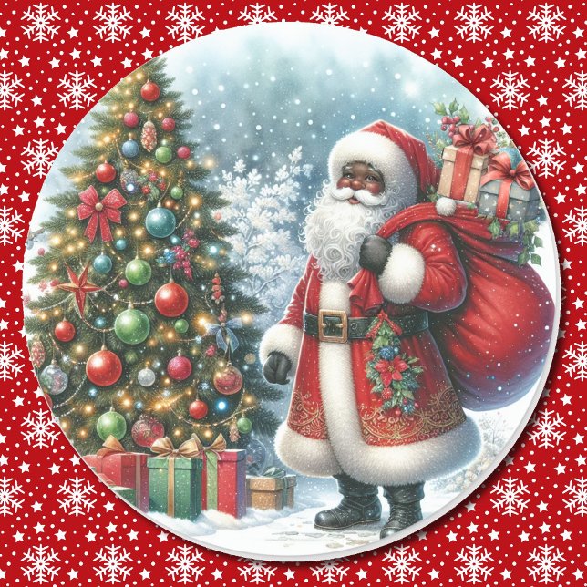 Adesivo Redondo Natal afro-americano do Papai Noel (Criador carregado)