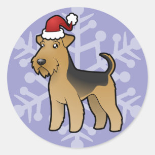 Adesivo Redondo Natal Airedale Terrier/galês Terrier