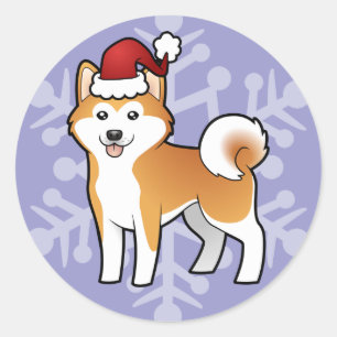 Adesivo Redondo Natal Akita Inu / Shiba Inu