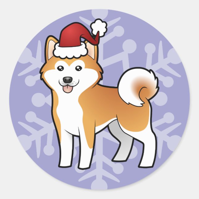 Adesivo Redondo Natal Akita Inu / Shiba Inu (Frente)