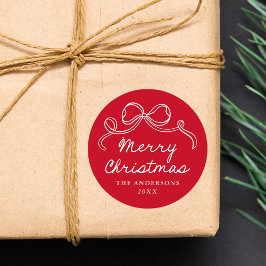 Adesivo Redondo Natal Alegre Arco Desenhado à Mão Vermelho