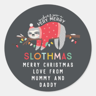 Adesivo Redondo Natal alegre da preguiça dos slothmas