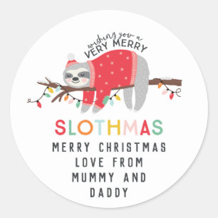 Adesivo Redondo Natal alegre da preguiça dos slothmas