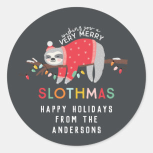Adesivo Redondo Natal alegre da preguiça dos slothmas
