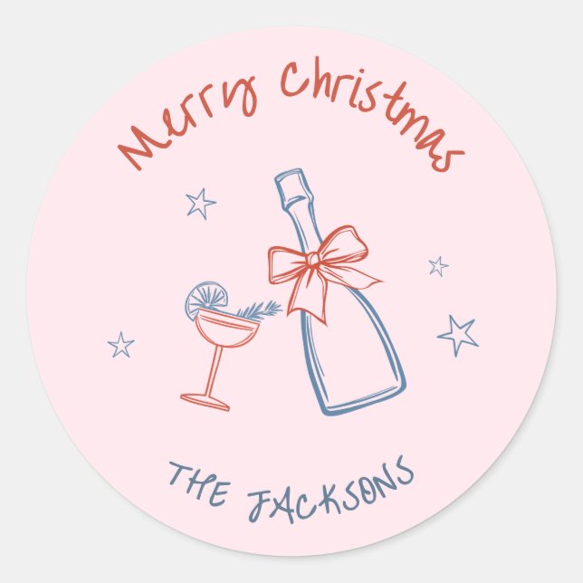 Adesivo Redondo Natal Alegre Desenhado à Mão com Capricho (Frente)