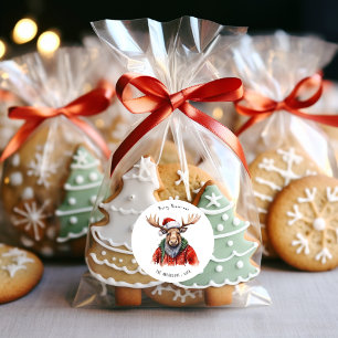 Adesivo Redondo Natal Alegre do Alce Personalizado Aquarela