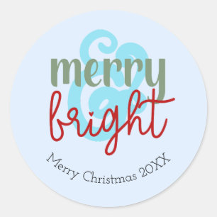 Adesivo Redondo Natal Alegre e Brilhante Ano C Azul Fofo