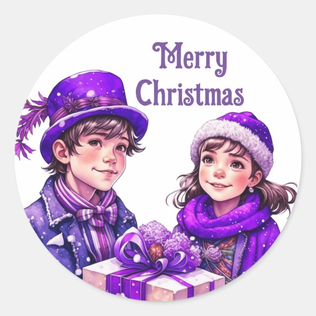 Adesivo Redondo Natal Alegre Vintage Roxo (Frente)